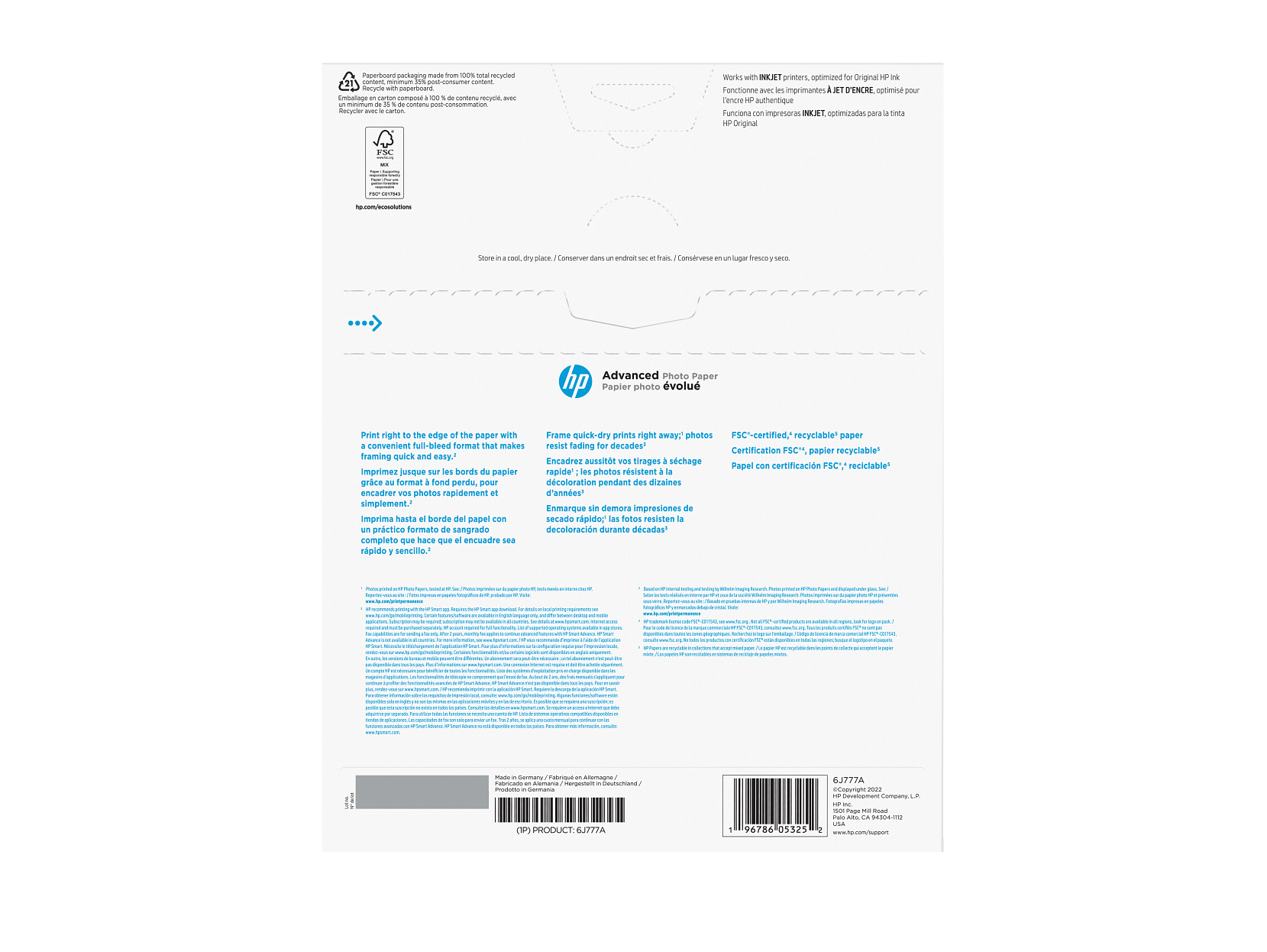 HP Advanced Fotopapier glänzend 65 lb 8 x 10 Zoll (203 x 254 mm) 25 Blatt - Bild 3 von 6
