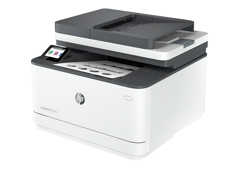 HP LaserJet Pro MFP 3102fdw Printer_With output sample__Product Only_Left facing