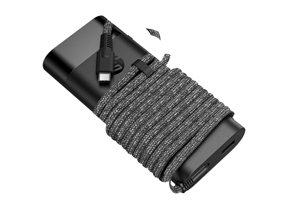 HP 110W USB-C Laptop Charger JetBlack CoreSet TopRight WhiteBG