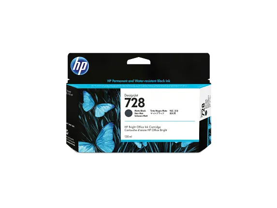 Ink Supplies, HP 728 130-ml Matte Black DesignJet Ink Cartridge, 3WX25A