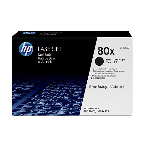 HP 80X CF280XD 2db 80X fekete toner  LaserJet Pro 401 425 nyomtatókhoz (2x6900 old.)