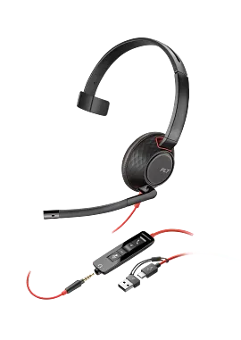 Poly Blackwire 5210 Monaural USB-C Headset +3.5mm Plug +USB-C/A Adapter