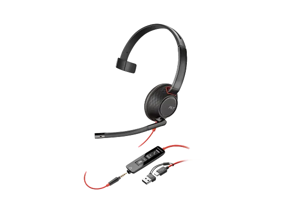 Audio, Poly Blackwire 5210 Monaural USB-C Headset +3.5mm Plug +USB-C/A Adapter