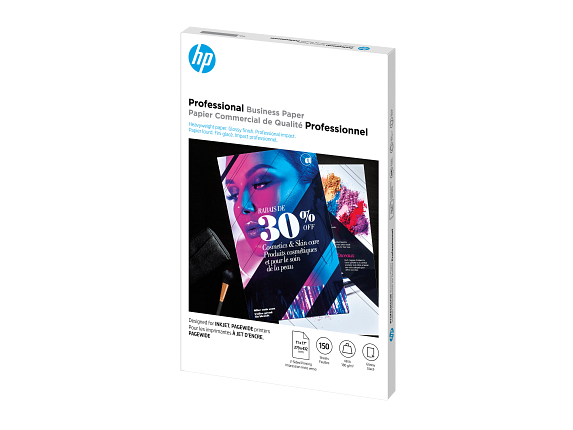 HP Professional Business Paper, Glossy, 48 lb, 11 x 17 in. (279 x 432 mm), 150 sheets CG932A - Left