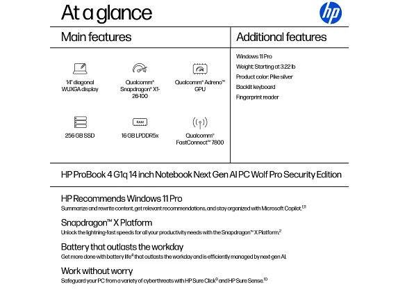 HP ProBook 4 G1q 14 inch Notebook Next Gen AI PC, цвет: Snapdragon X X1-26-100, 16 Gb, 256 Gb — фото 5