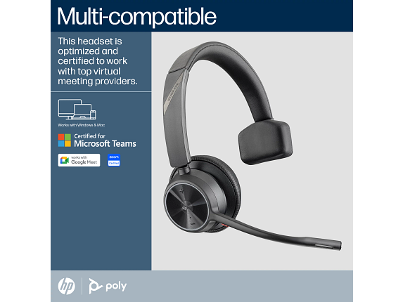 Poly Voyager 4320 UC – Draadloze Bluetooth-headset Met USB-C-adapter, Noise-cancelling Microfoon En 24 Uur Batterijduur
