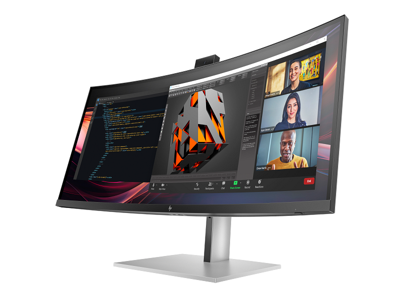 HP Series 7 Pro 34 WQHD Conferencing Monitor - 734pm PikeSilver CoreSet FrontLeft WhiteBg