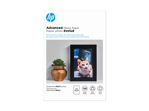 HP Advanced Photo Paper, Glossy, 65 lb, 4 x 6 in. (101 x 152 mm), 100 sheets Q6638A - Center