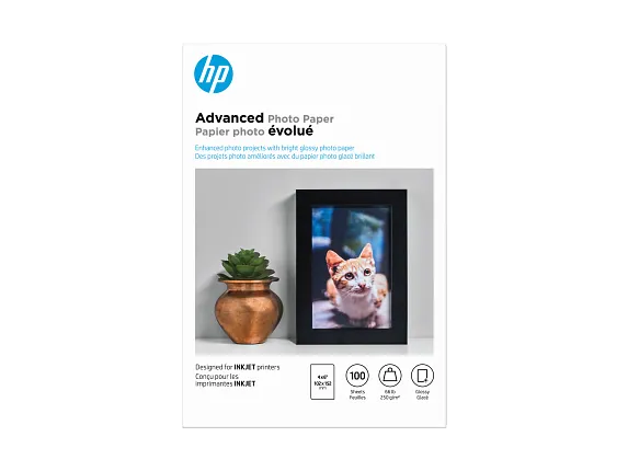 HP Photo Papers, HP Advanced Photo Paper, Glossy, 65 lb, 4 x 6 in. (101 x 152 mm), 100 sheets Q6638A