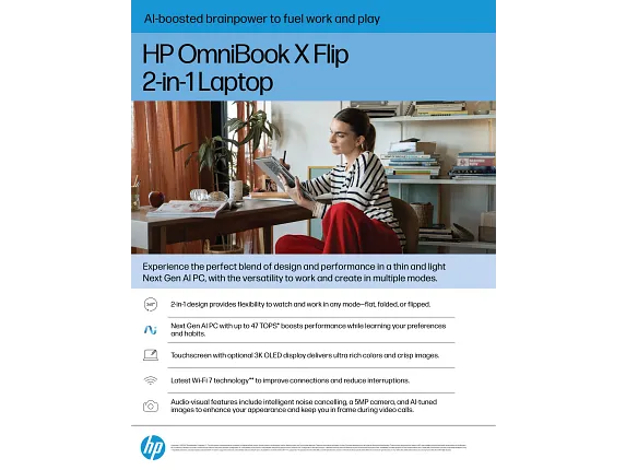 Series 6 of 6 HP Home Laptop PCs, HP OmniBook X Flip 16 inch 2-in-1 Laptop Next Gen AI PC