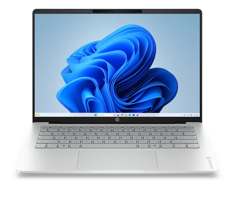 Hp omnibook 5 14-hm0171ng | 14" 2k wuxga oled 300 nits | amd ryzen ai 7 445 16gb 512gb | windows 11 home | prenosnik 1 Hp omnibook 5 14-hm0171ng 14-palčni oled prenosnik odprt pogled spredaj