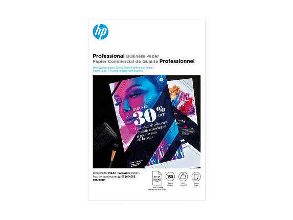 HP Professional Business Paper, Glossy, 48 lb, 11 x 17 in. (279 x 432 mm), 150 sheets CG932A - Center
