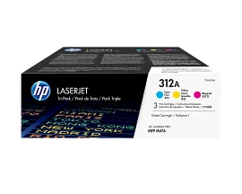 HP 312A 3-pack Cyan/Magenta/Yellow Original LaserJet Toner Cartridges, CF440AM