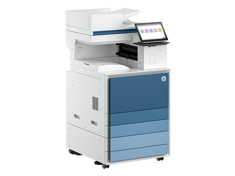 HP LaserJet Enterprise Flow MFP 8601z Printer Moonstone AtmosphereBlue Catalog VisID GrayBG Front Ri