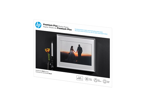 HP Premium Plus Photo Paper, Glossy, 80 lb, 11 x 17 in. (279 x 432 mm), 25 sheets CV065A - Left