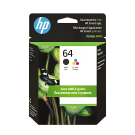 HP 64 2-pack Black/Tri-color Original Ink Cartridges, X4D92AN#140