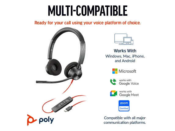 Audio, Poly Blackwire 3320 Stereo Microsoft Teams Certified USB-C Headset +USB-C/A Adapter