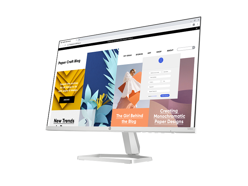 24C1 HP Series 5 23.8inch FHD White Monitor 524sw CeramicWhite screenSH Coreset FrontLeft WhiteBg