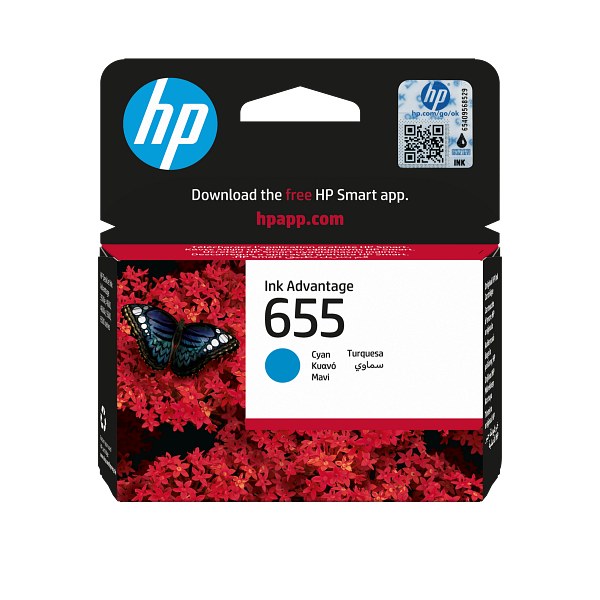 HP 655 Cyan Original Ink Cartridge, CZ110-80015, CZ110AE