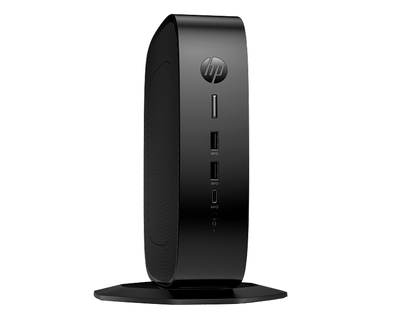 HP Elite t755 Thin Client BlackLicorice Vertical OnStand CoreSet WhiteBG FrontRight
