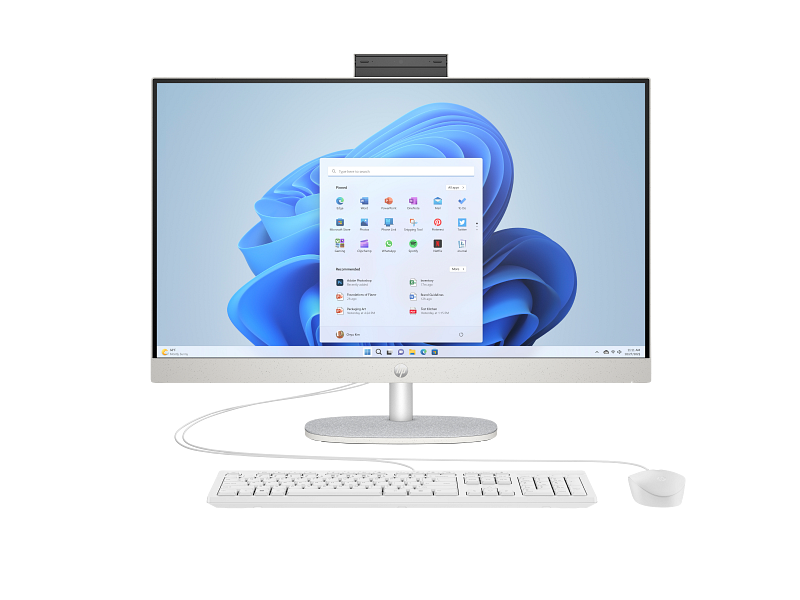 23C1-Intel OPP HP 27 inch All-in-One Desktop PC ShellWhite T NT HAS CaptainCrunchWired CoreSet Win11 Front CamUp WhiteBG