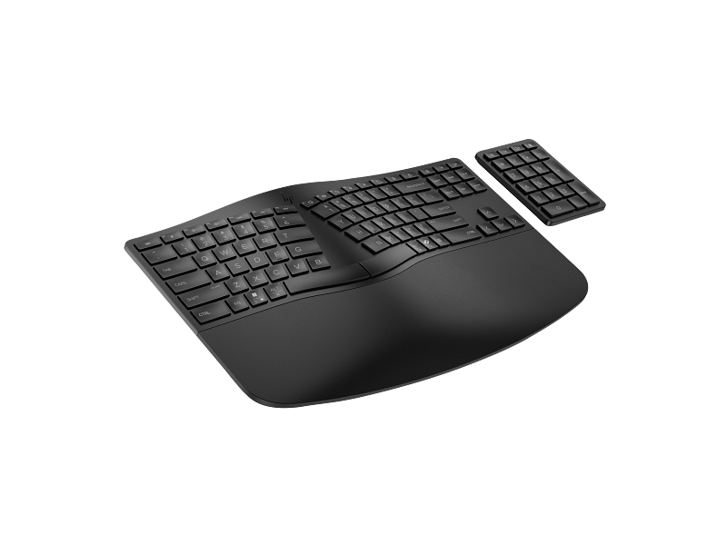 24C1- HP 960 Ergonomic Wireless Keyboard JackBlack Numpad Coreset WhiteBG FrontRight