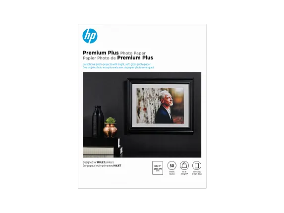 HP Photo Papers, HP Premium Plus Photo Paper, Satin, 80 lb, 8.5 x 11 in. (216 x 279 mm), 50 sheets CR667A