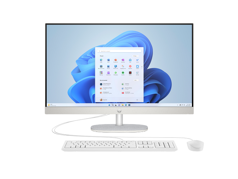 23C1-Intel OPP HP 27 inch All-in-One Desktop PC ShellWhite T NT HAS CaptainCrunchWired CoreSet Win11 Front WhiteBG