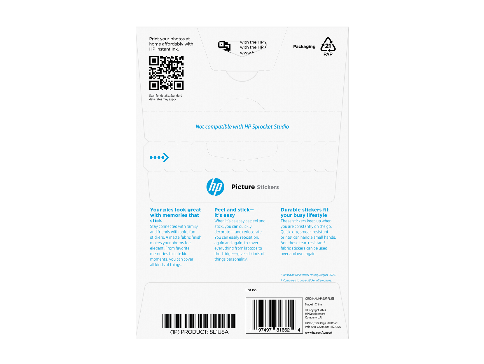 HP Picture Stickers 4 x 6 in. (101 x 152 mm) 25 sheets - Afbeelding 3 van 4