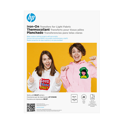 HP Iron-On Transfers for Light Fabric 8.5 x 11 in. (216 x 279 mm) 20 sheets