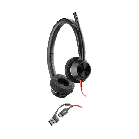 HP 8X222AA Poly Blackwire 3325 sztereó USB-C headset Microsoft Teams-tanúsítvánnyal + 3,5 mm-es csatlakozó + USB-C–USB-A-adapter