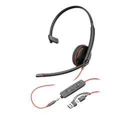 Poly Blackwire 3215 Monaural USB-C Headset +3.5mm Plug +USB-C/A Adapter