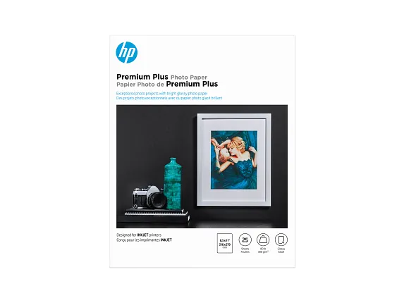 HP Photo Papers, HP Premium Plus Photo Paper, Glossy, 80 lb, 8.5 x 11 in. (216 x 279 mm), 25 sheets CR670A