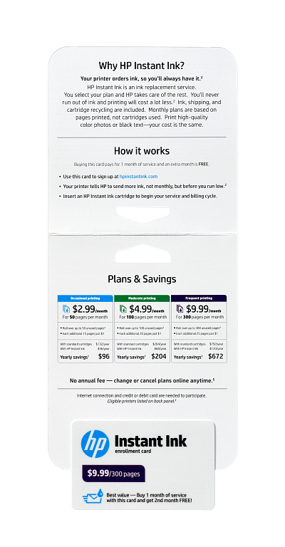 HP Instant Ink 300-page Plan 1st month enrollment kit