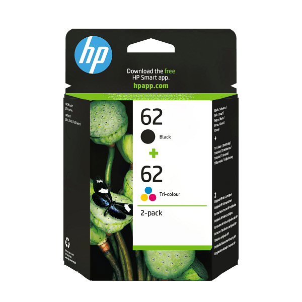 HP 62 Black / Tri-Color Original Ink Cartridge 2-Pack,N9J71-80008,N9J71AE
