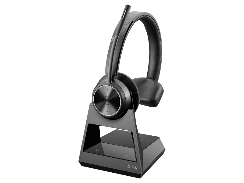 Poly Savi 7310 headset in office base - Left