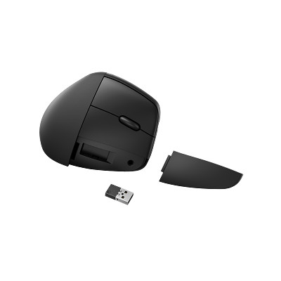 23C1 - HP 920 Ergonomic Wireless Mouse ShadowBlack_Hero_Dongle_FrontRight_GreyBG