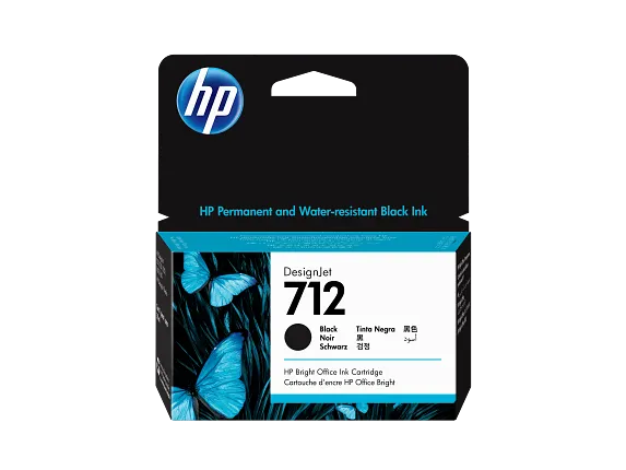 Ink Supplies, HP 712 38ml Black DesignJet Ink Cartridge, 3ED70A