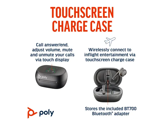 Series 6 of 8 Audio, Poly Voyager Free 60+ UC Carbon Black Earbuds +BT700 USB-C Adapter +Touchscreen Charge Case