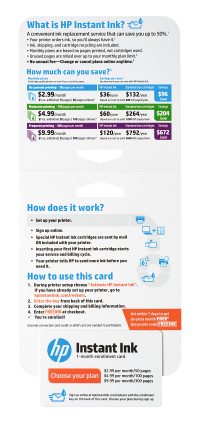 HP Instant Ink - 1 month Any Page Plan