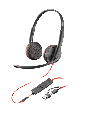 Poly Blackwire 3225 Stereo USB-C Headset +3.5mm Plug +USB-C/A Adapter