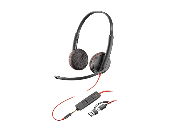 Audio, Poly Blackwire 3225 Stereo USB-C Headset +3.5mm Plug +USB-C/A Adapter