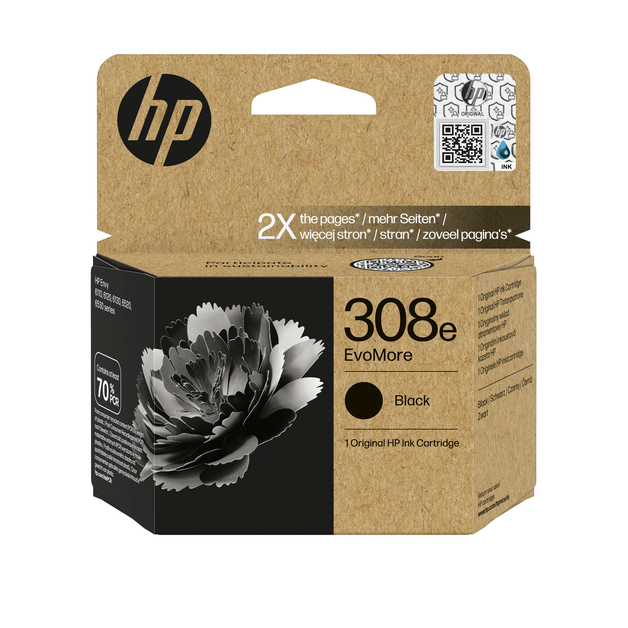 HP 308e EvoMore Black Original Ink Cartridge 7FP22-80015 7FP22UE