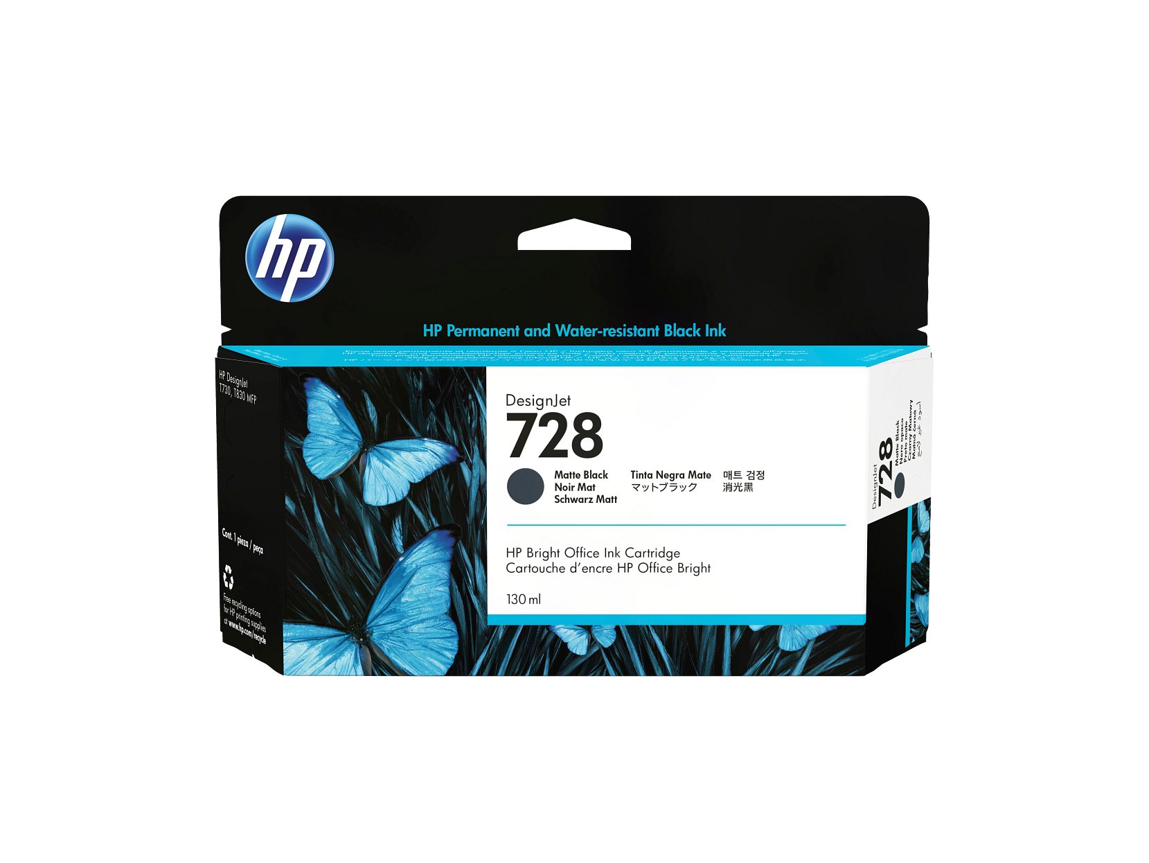 HP 728 130ml Matte Black DesignJet Ink Cartridge, 3WX25A | eBay