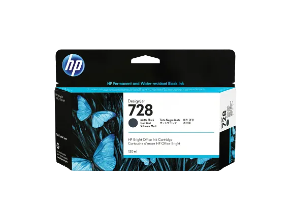 HP 728 130-ml Matte Black DesignJet Ink Cartridge, 3WX25A HP 728 130-ml Matte Black DesignJet Ink Cartridge, 3WX25A