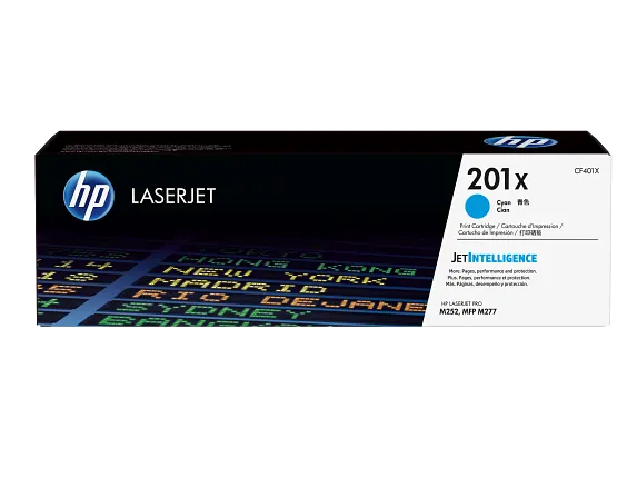 HP Laser Toner Cartridges and Kits, HP 201X High Yield Cyan Original LaserJet Toner Cartridge, CF401X
