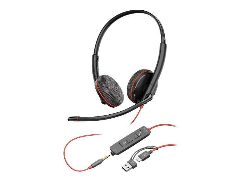 Poly Blackwire 3225 Stereo USB-C Headset +3.5mm Plug +USB-C/A