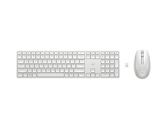 22C1 - HP 650 Wireless Mouse and Keyboard LunarWhite Packaging TopDown GreyBg