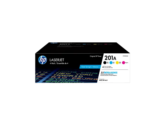 HP Laser Toner Cartridges and Kits, HP 201A 4-pack Black/Cyan/Magenta/Yellow Original LaserJet Toner Cartridges, CF400AQ1