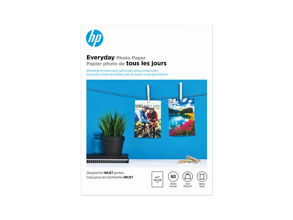 HP Everyday Photo Paper, Glossy, 52 lb, 5 x 7 in. (127 x 178 mm), 60 sheets CH097A